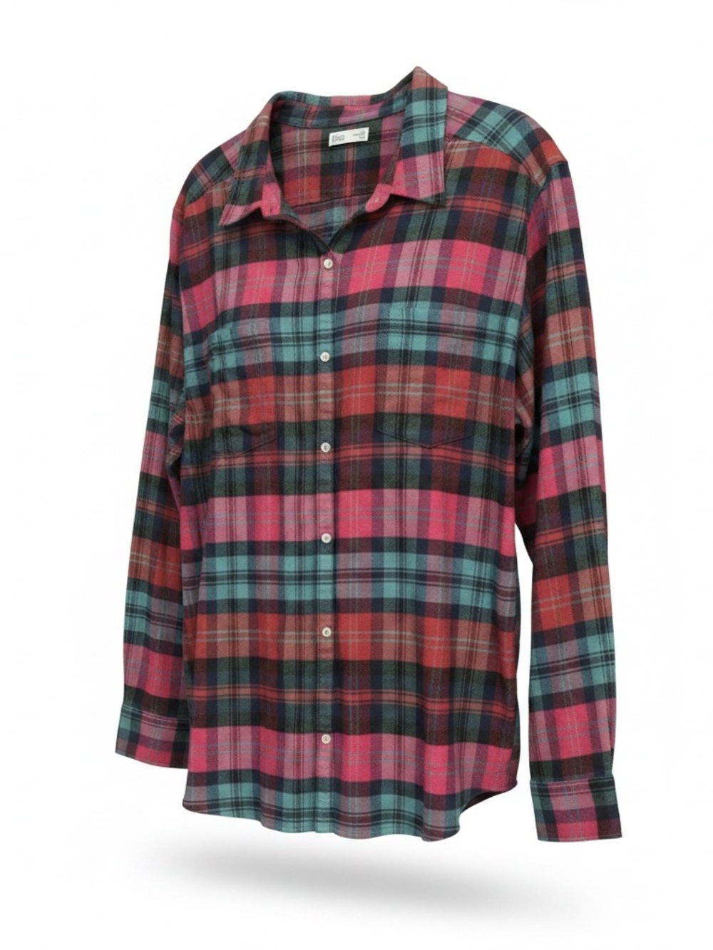 Croft & Barrow Pink Teal Plaid Button-Down Shirt